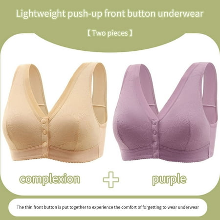 Ndbuld Christmas Gift Women s Plus Size Sexy Non-Magnetic Non-Steel Ring Gathering Bra  Button Front Opening Bra Thin Cups and Adjustable Sexy Lace Bra Lingerie Purple M-4XL L