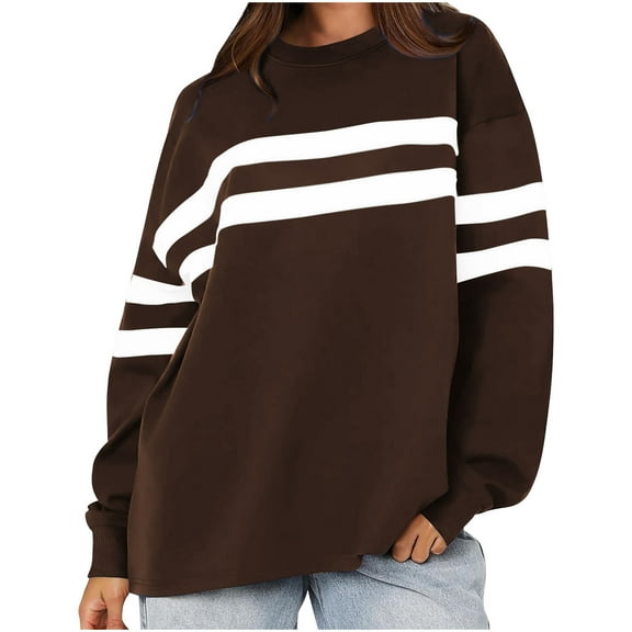 Pullover Sweatshirts for Women, Women's 2025 Striped Oversized Sweatshirt Fall Crewneck Long Sleeve Shirts Casual Color Block Pullover Tops