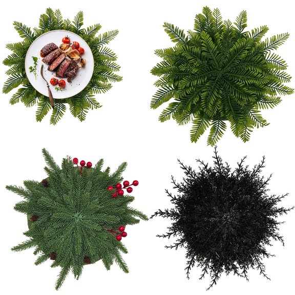 Christmas Black Greenery Placemats, 15.75Inch Large Christmas Round Placemats with Artificial Pine Branches Winter Place Mats Dining Table Mats for Xmas Party Decorations,15.75"