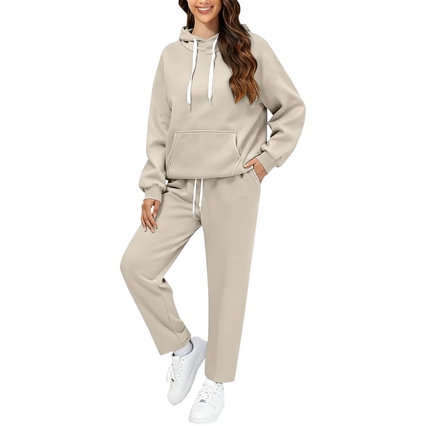 トップス LLOUD HOODIE SWEATPANTS setup XXL Blekii Women's Solid Color Hoodie And Sweatpants Set, Matching