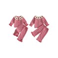 thumbnail image 2 of Loicainy Baby Toddler Girl Outfit 6 12 18 24 Months 2T 3T 4T Long Sleeve Crochet Doll Collar Tops and Pants Clothes Set, 2 of 9