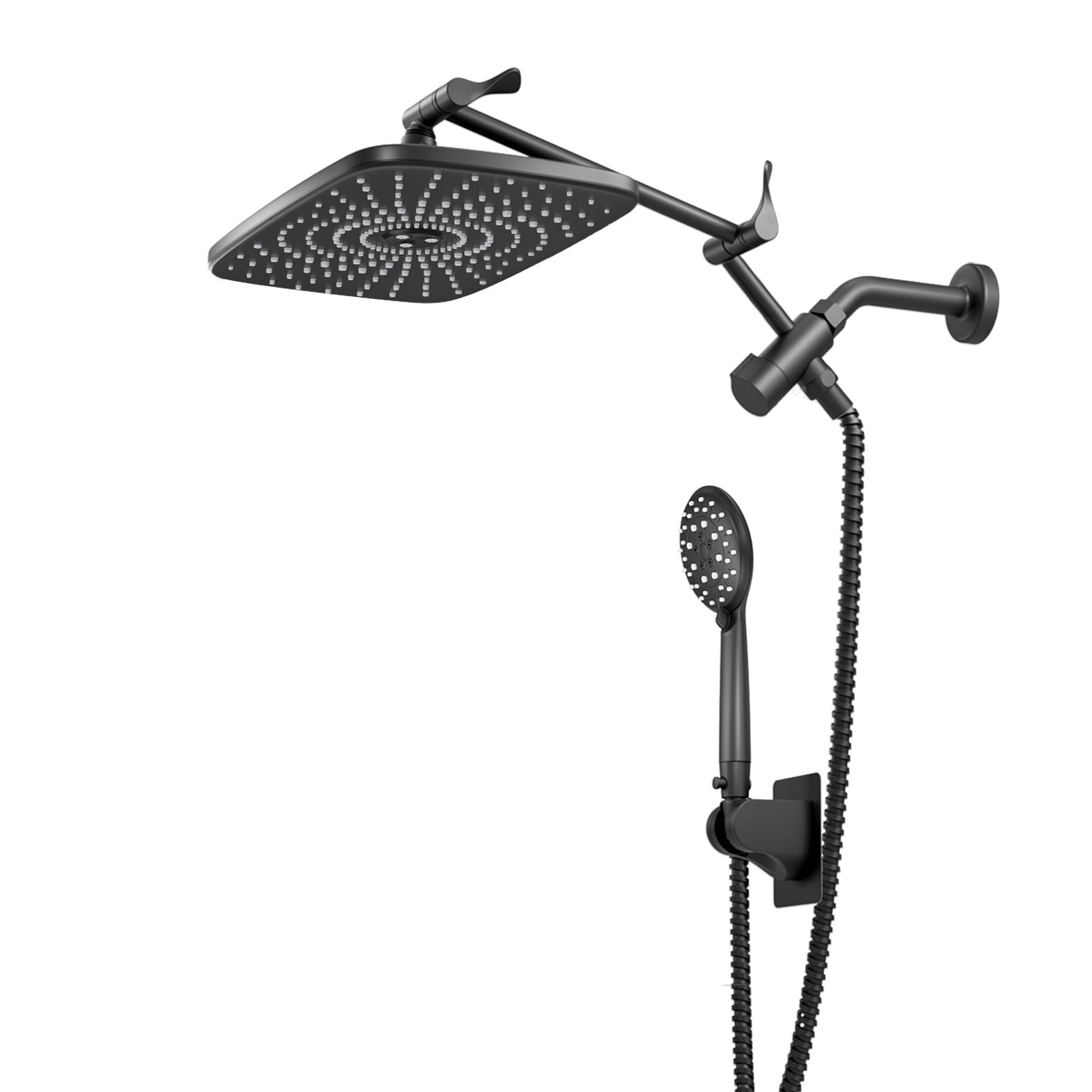 12 Inch Coverage High Pressure Rain Shower Head Combo with Adjustable Extension Arm, Wide Rainfall & 5 Modes Handheld Showerhead, Dual Anti-Clog