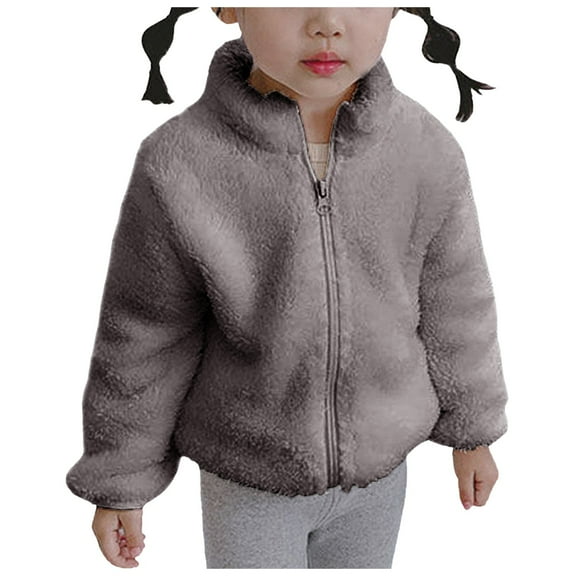 Povozer Toddler Fleece Jacket Lightweight Warm Winter Coats for Baby Girls(Gray,12-18M)