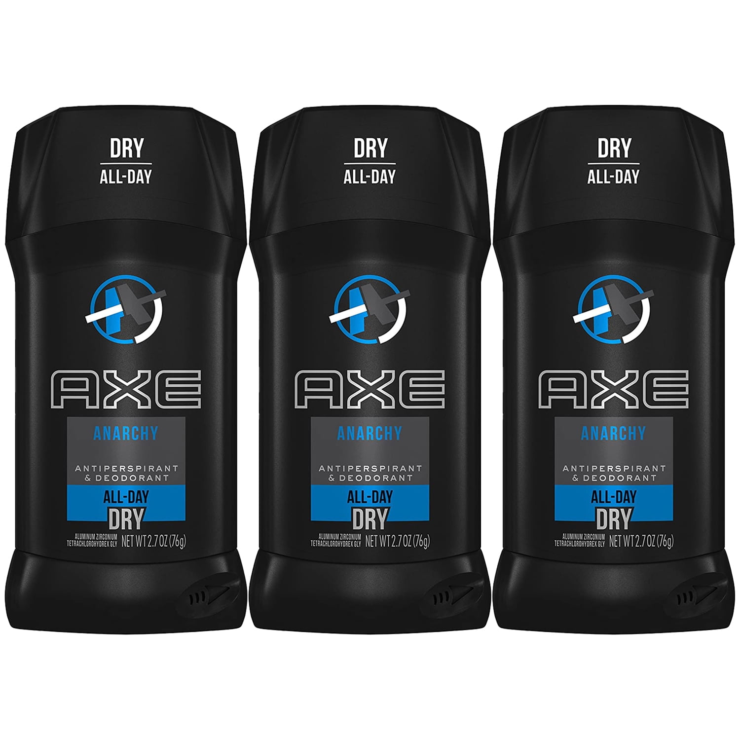 Pack of 3 New Axe Dry AntiPerspirant Invisible Solid, Anarchy 2.70 oz
