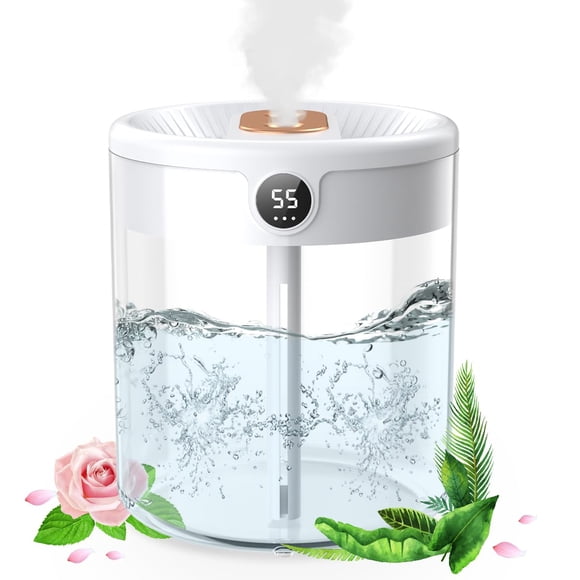MOXIMX Humidificador, 2L Humidificador de Aire para Dormitorio, Mini Humidificadores Difusor y Luz Nocturna para Bebé y Plantas, Apagado Automático, Pantalla Digital, Blanco