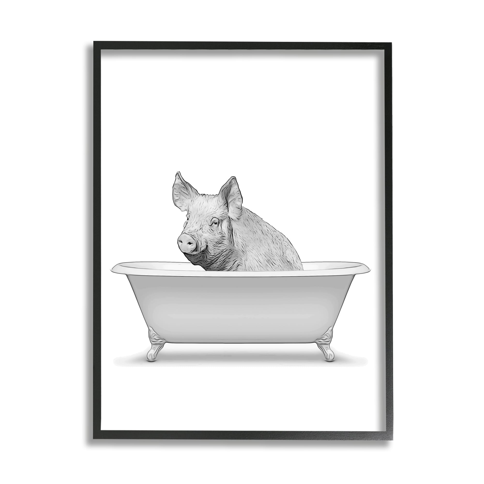 Stupell Industries Pig In Tub Bathroom Animal Animals & Insects Painting Gray Framed Art Print Wall Art