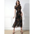 thumbnail image 4 of Multicolor Floral Print Mesh Round Neck Short Sleeve Waist Ruffle Hem Maxi Dress, 4 of 8