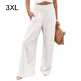 thumbnail image 2 of Pantalones de verano Qarigey color sólido Largo Suelto Casual Pierna ancha cintura alta Elástico Blanco XXXL, 2 of 6
