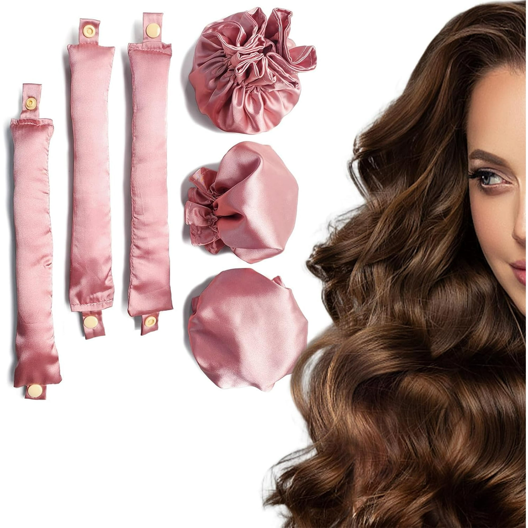 HAHADAXA New Satin Heatless Hair Curler Hair Rollers for Heatless Curls with Hair Caps Soft Heatless Curling Rod Headband for All Hair Types No Heat Curling to Sleep in Overnight pink Walmart