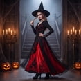 thumbnail image 5 of Witch Gothic Renaissance Dress for Women, Victorian Medieval Cosplay Costume, Vintage Halloween Dress for Cosplay Party, 5 of 7