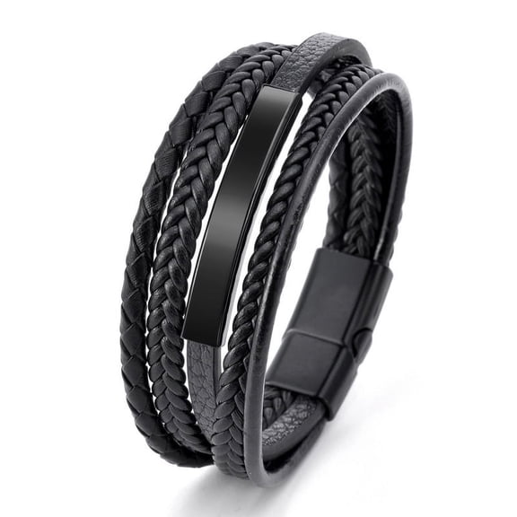 JO WISDOM Men's Magnetic Steel Strip Buckle Bracelet, Men's Woven Leather Cuff Bracelet, Leather Bracelet, Bohemian Cuff Bracelet, Handmade Spliced Bracelet, Multi layered Men's Bracelet
