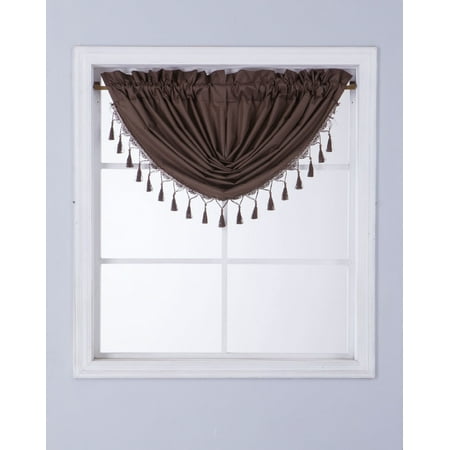 Brown Rod Pocket RS8 1-Piece BROWN Swag Waterfall Insulated Foam Lined Blackout Rod Pocket Window Valance 48