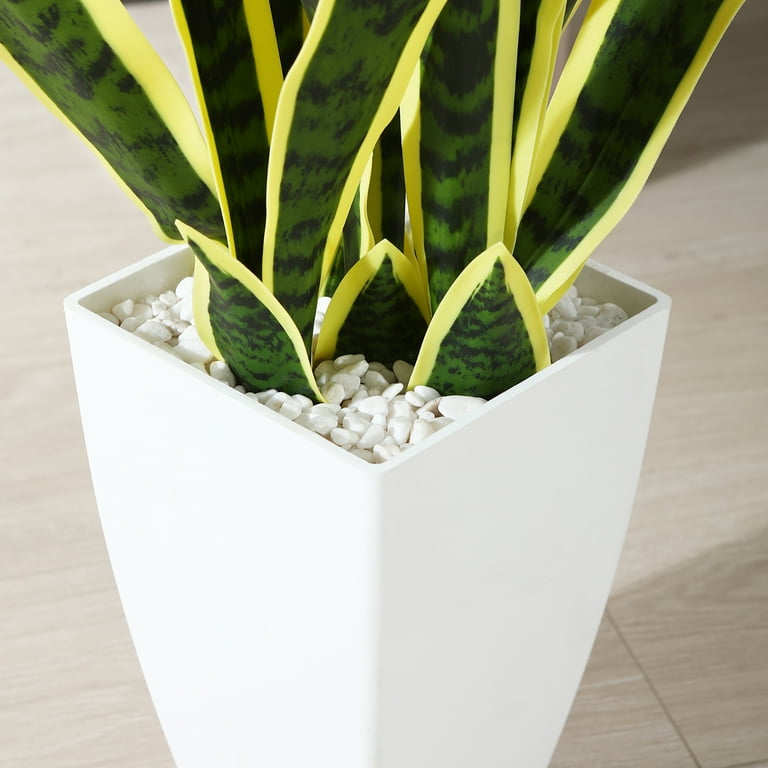 Yellow 43'' Tall Large Artificial Snake Plant with 9'' White Taper  Planter,Plastic Floor Plants Tall Faux Sansevieria Plant with 20 Leaves for  Home ...