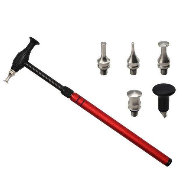 Mistaha Kit d'Outils de Réparation de Dents Automobile avec Manche en Fibre de Carbone et Têtes de Marteau en Acier Inoxydable - Rouge, Longueur Réglable, Marteau Léger