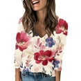 thumbnail image 3 of Women's Long Sleeve Shirts Fashion Floral Print Dressy Blouses Casual V-Neck Shirt Pullover Loose Work Tops Spring Summer Outdoor,Beach,Vacation Top Style02 XXL, 3 of 5