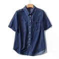 thumbnail image 3 of tarylea Jean Button Down Shirts for Women with Pocket Short Sleeve Loose Fitted Business Casual Summer Tops, 3 of 4