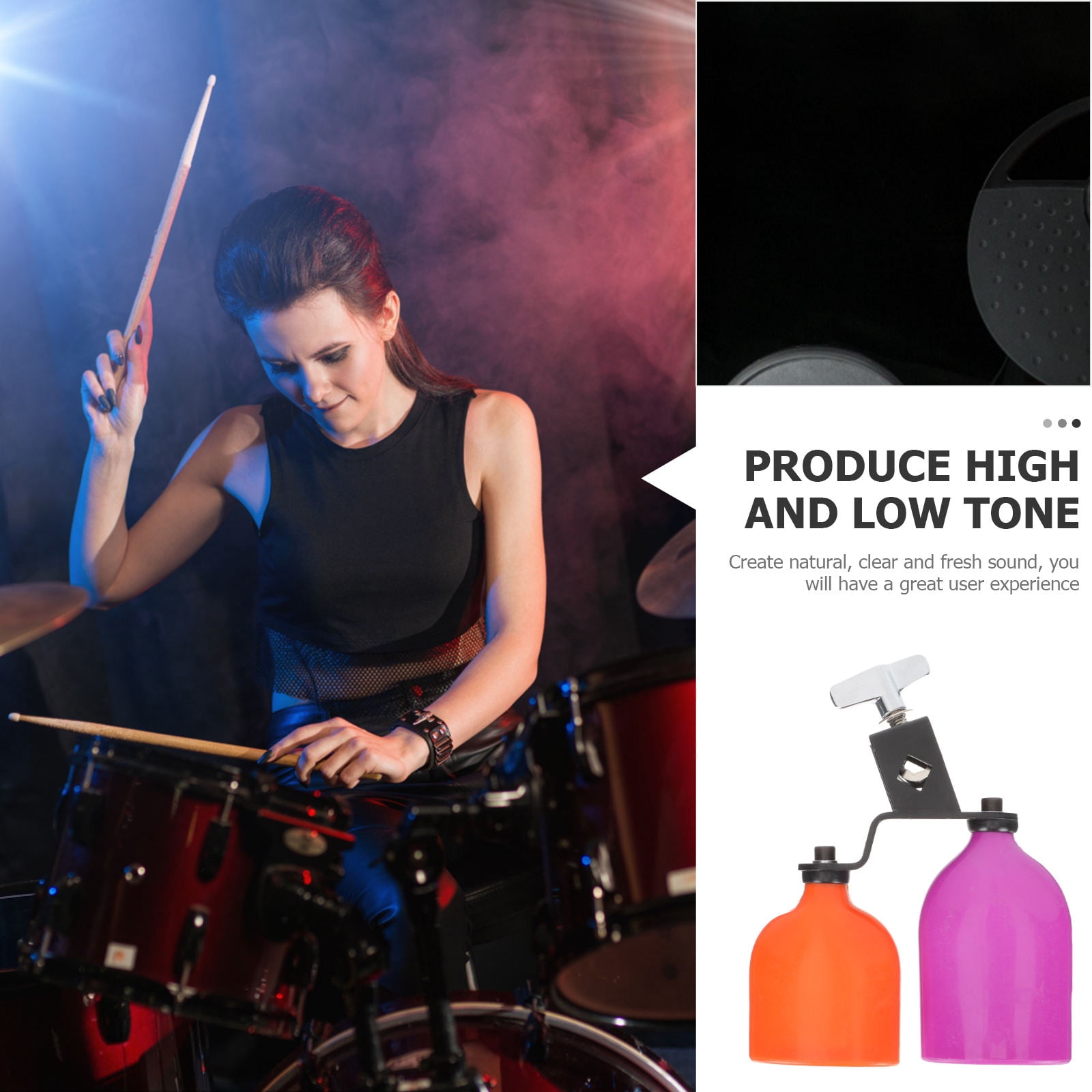 FONDOTIN Metal Cowbell with Beater Stick, Handheld Percussion Instrument for Music, Assorted Colors, 1-Piece Set,