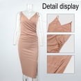 thumbnail image 3 of Vestido midi de fiesta de cóctel ajustado con abertura y manga larga con cuello en V para mujer Zhivalor BST2000103-3, 3 of 6