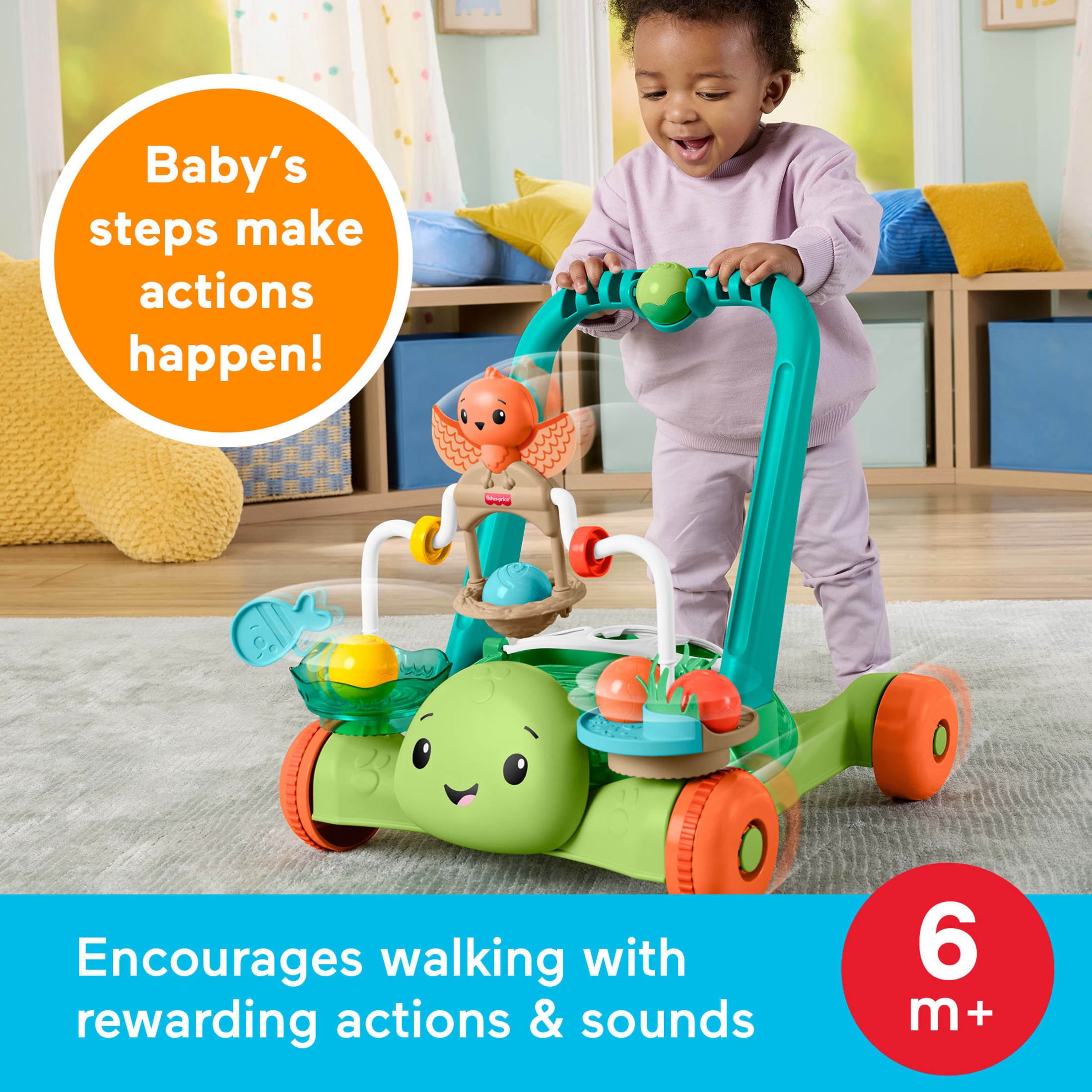 Fisher-Price Moves with You Turtle Walker, Baby & Toddler Activity Push Toy, 5 Balls