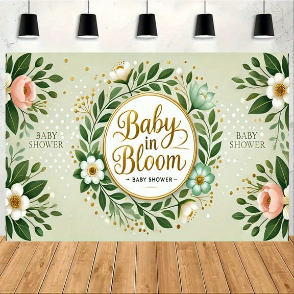 Baby in Bloom Backdrop Green Wildflower Baby in Bloom Decorations Banner Greenery Floral Golden Dots Shower Photography Background Cake Table Decor Supplies Photo Booth Props