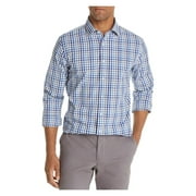 The Mens store Mens Blue Gingham Long Sleeve Classic Fit Button Down Casual Shirt 2XL