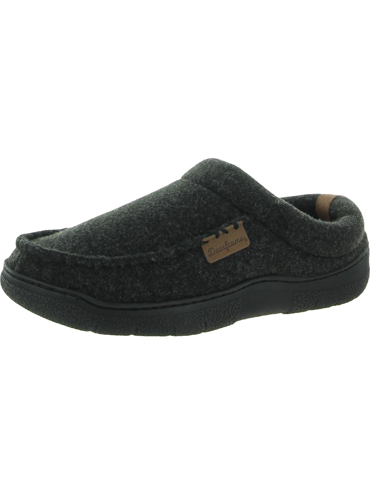 MENS DEARFOAMS Indoor/Outdoor BLACK Sturdy  MOCCASIN SLIPPERS Small 7-8 