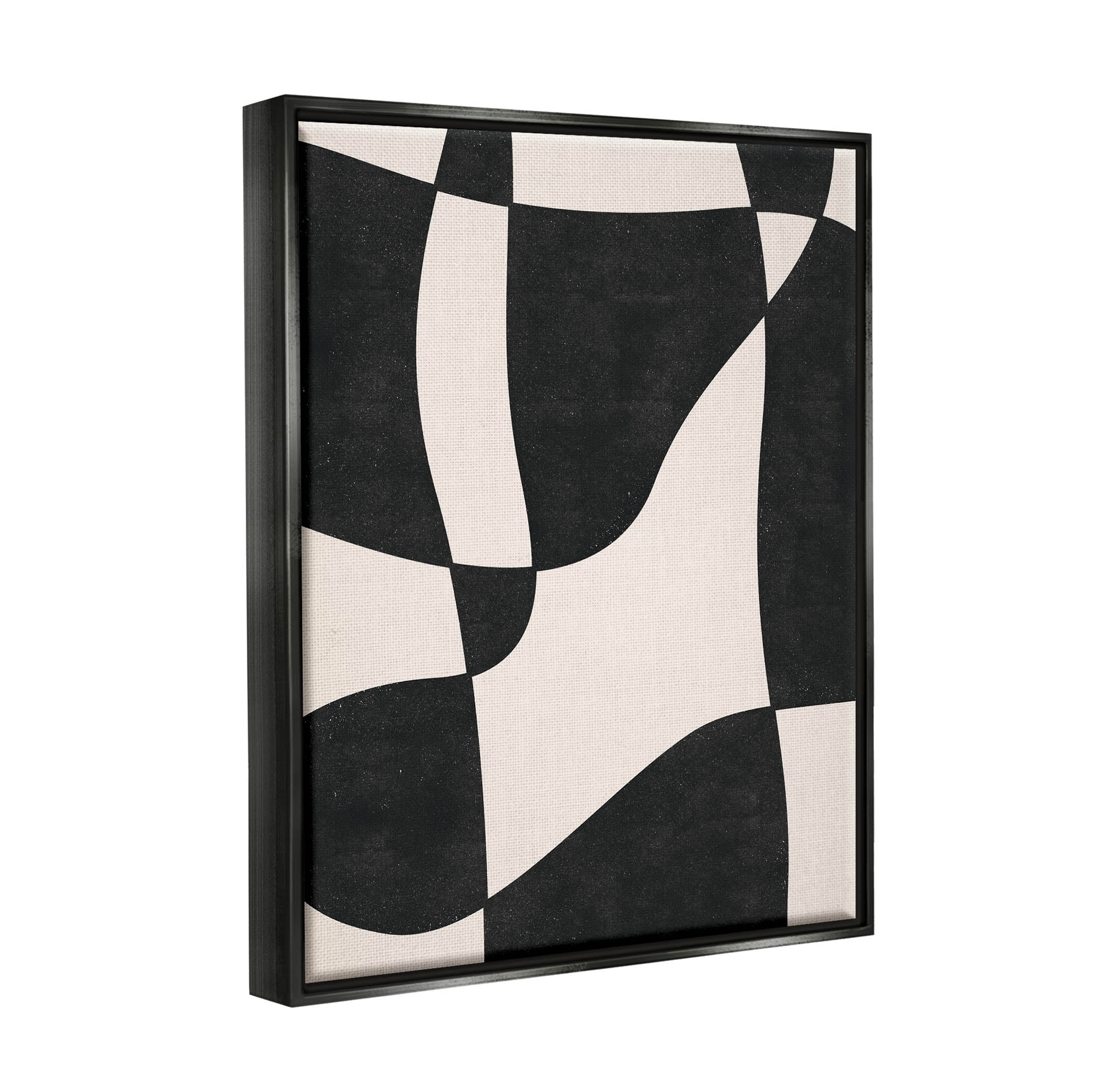 Stupell Industries Retro Wavy Checkered Pattern Shapes Graphic Art Jet Black Floating Framed Canvas Print Wall Art, Design by JJ Design House LLC