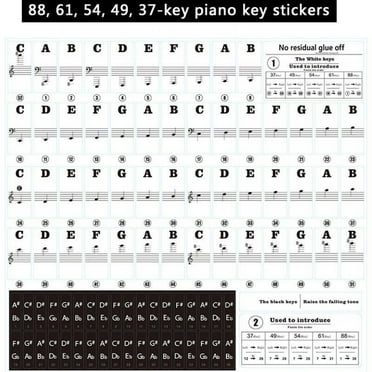 GOODLY Transparent Piano Keyboard Stickers Practice Music Note Chart Removable Decal 54/61/88 Keys