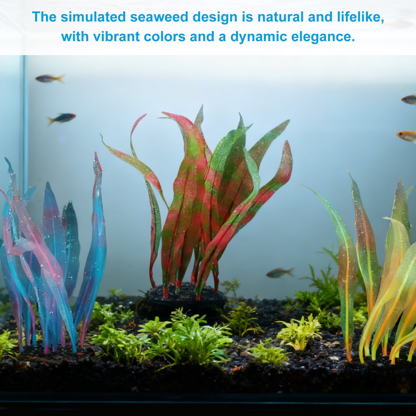 Uxcell Aquarium Decoration, 7"/10"/17" Plastic Fish Tank Plants Artificial Silicone Glowing Kelp Aquarium Plants Ornament, (Blue, 3 Pcs), Intended for Tall Fish Tank Decor / Landscaping
