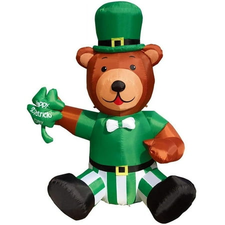 6ft Air Blown Inflatable St. Patrick's Day Teddy Bear w/ Shamrock Yard Decoration