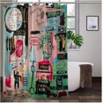 thumbnail image 1 of Cortina de ducha con grafiti, diseño de arte abstracto y calavera, decoración de baño colorida y moderna, cortina de ducha novedosa, tela repelente al agua y duradera, 72 x 72 pulgadas, 12 ganchos, 1 of 4