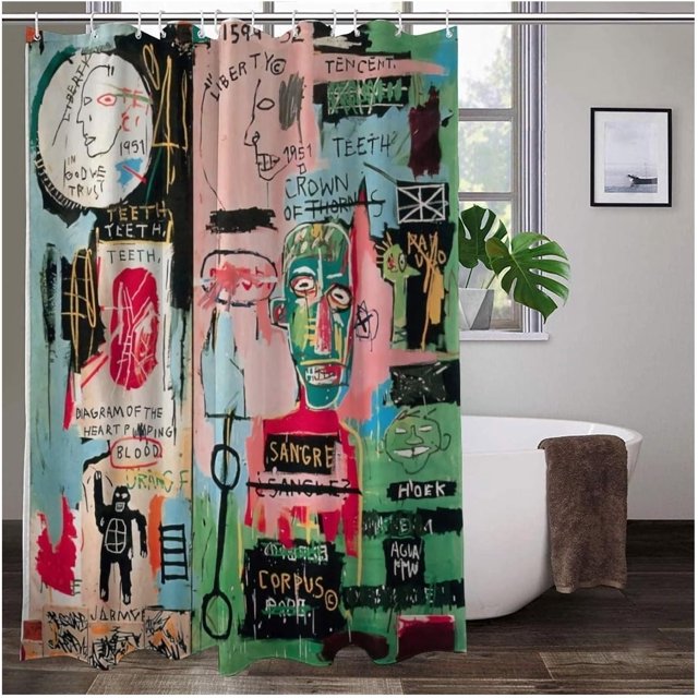 Cortina de ducha con grafiti, diseño de arte abstracto y calavera, decoración de baño colorida y moderna, cortina de ducha novedosa, tela repelente al agua y duradera, 72 x 72 pulgadas, 12 ganchos