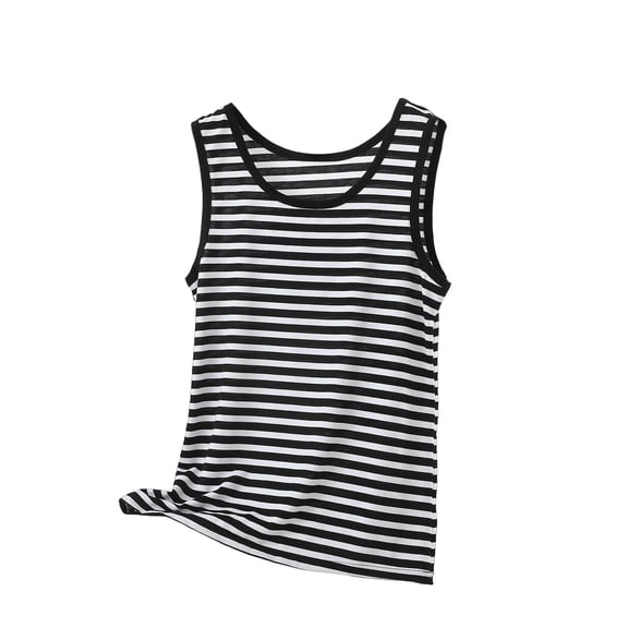 ctdiral Plus Size Tank Tops for Women Stripe Crew Neck Tanks Summer Sleeveless Tank Top Lightweght Loose Fit Tunic Tops Silver S
