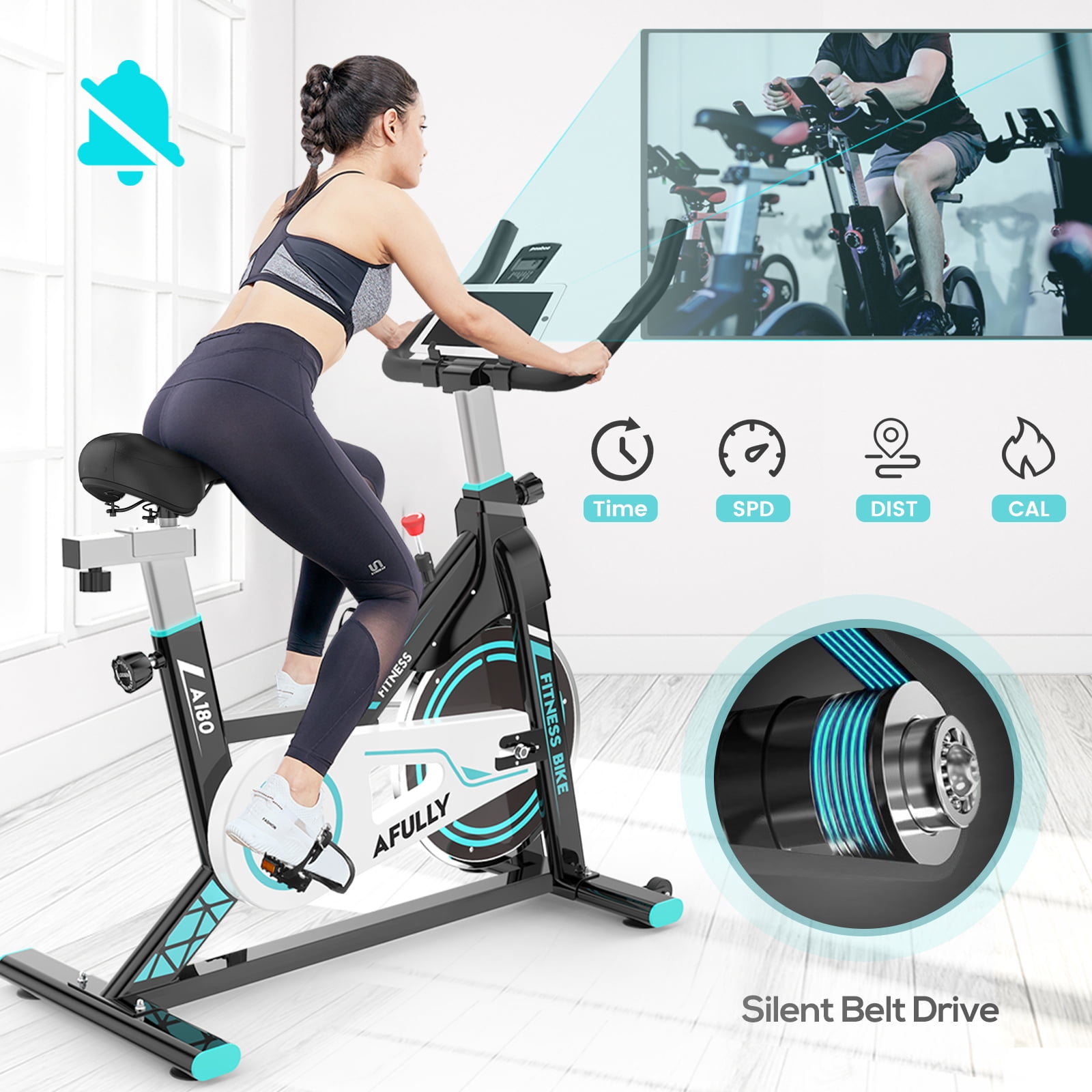 Pooboo Indoor Cycling Exercise Bikes Stationary Fitness Cycle Upright Cycling Belt Drive for Home Cardio Workout 35 Lbs Flywheel 350lb