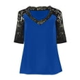 thumbnail image 4 of TIHLMK Shirts for Women Plus Size Womens Casual Half Sleeve Solid Lace V-Neck Splicing T-shirt Net Yarn Tops Blue, 4 of 8