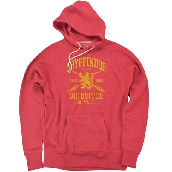 Harry Potter Gryffindor Quidditch Arch Unisex Adult Slim Fit Pull-Over Heather Hoodie, Red, Small