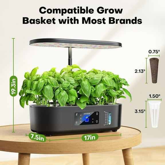 Hydroponics Growing System Kit Indoor Herb Garden with Grow Light 12 Pods, with LCD Touch Panel Hydroponic Planter, Planting Height Up to 17", Grower Harvest Fresh Veggie Lettuce, Black