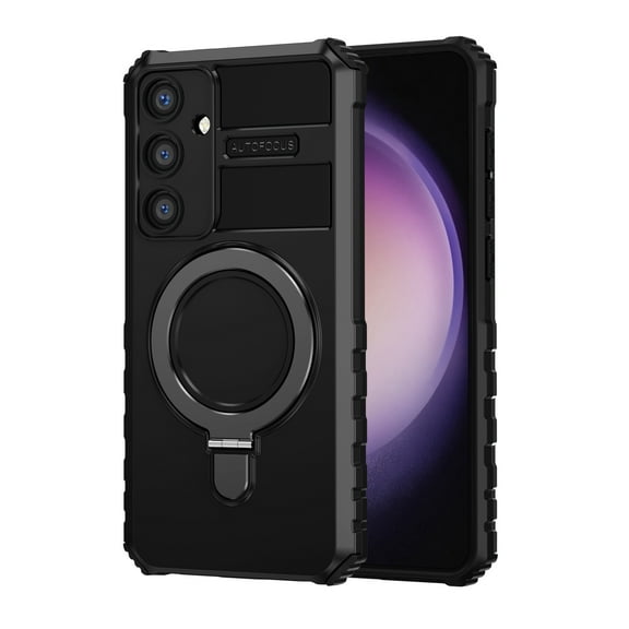 Dteck Magnetic Case for Samsung Galaxy S24,Shockproof Silicone PC Case Compatible with Mag Safe Ring Holder Kickstand Cover for Samsung Galaxy S24, Black