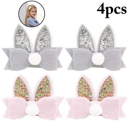 4PCS Kids Hair Clip Cute Bowknot Bunny Ear Hair Barrettes Hair Pin Hair Accessories for Girls
