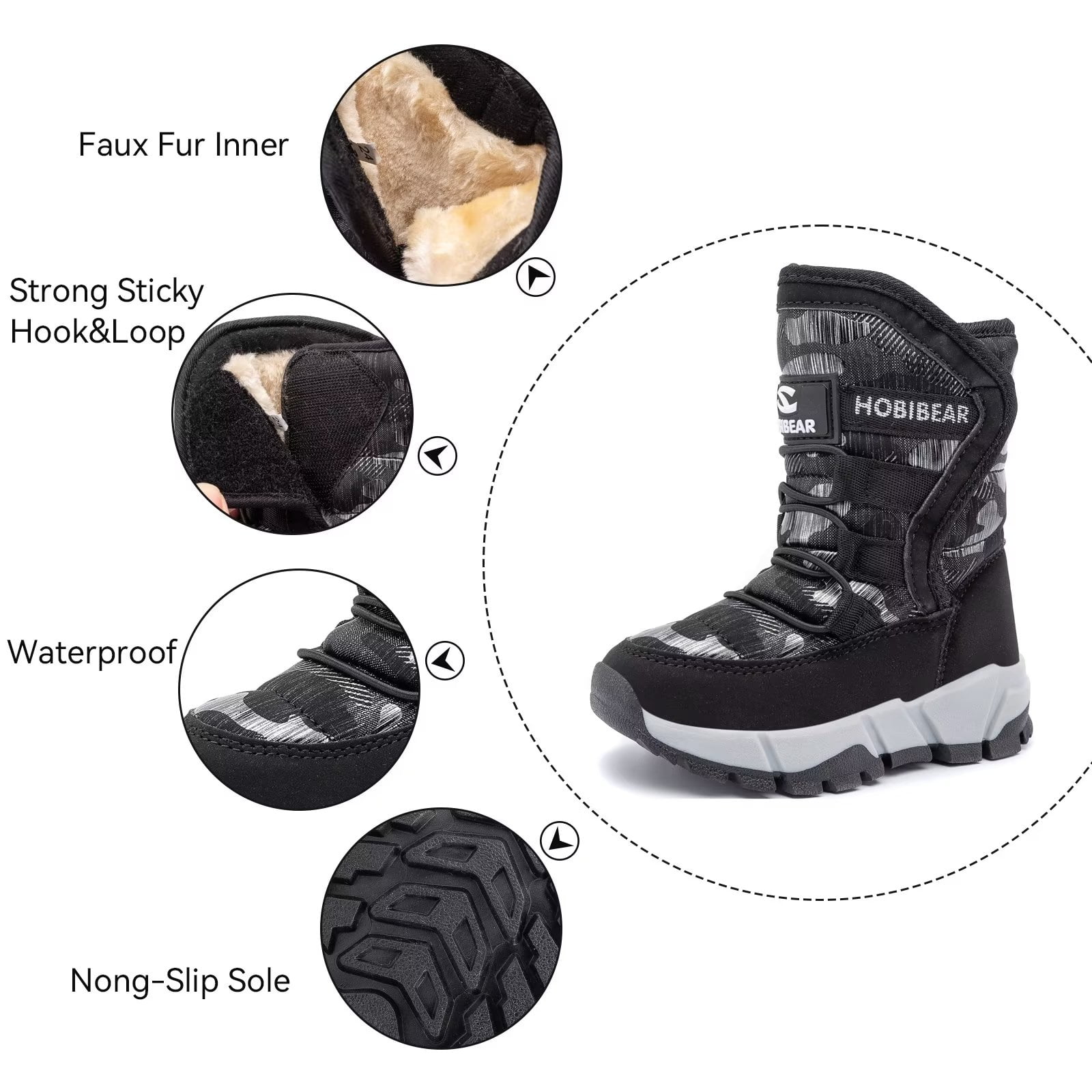 HOBIBEAR Sneeuwlaarzen voor kinderen, waterdicht, outdoor, warm, kunstbont, gevoerd, winterschoenen, grijs, 42 EU HOBIBEAR Sneeuwlaarzen voor kinderen, waterdicht, outdoor, warm, kunstbont, gevoerd, winterschoenen, grijs, 42 EU