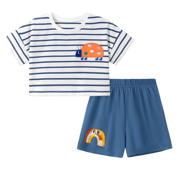 XZNPDUCQ Toddler Girls Cute Flower Summer Outfits Set - Short Sleeve T-Shirt and Pants for Gift Summer Outfits Girls' Clothing Set Playwear Beach Outfits 2-3 Years,Blue