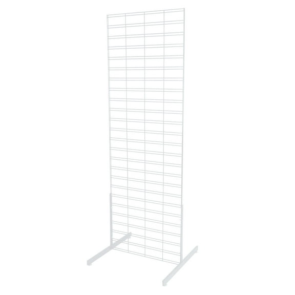 SSWBasics Gridwall Panel Display Stand - 2 x 6 Foot White Slat Grid Standing Screen Panel with 2 Grid Legs - Ideal for Art Display Panels and Wire Grid Wall Display Rack