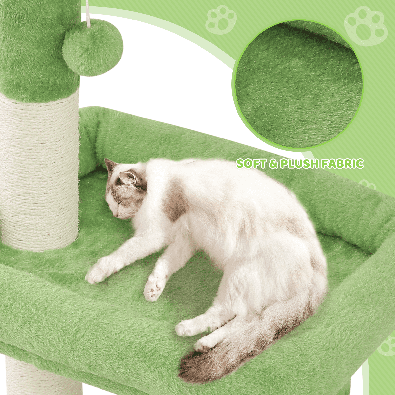 Magshion Cat Tree for Indoor Cats with Green Leaves, 32'' Cat Tower for Indoor Cats with Rest Area, Plush Cat House with Cat Cave and Sisal Scratching Posts Cat Furniture, Green