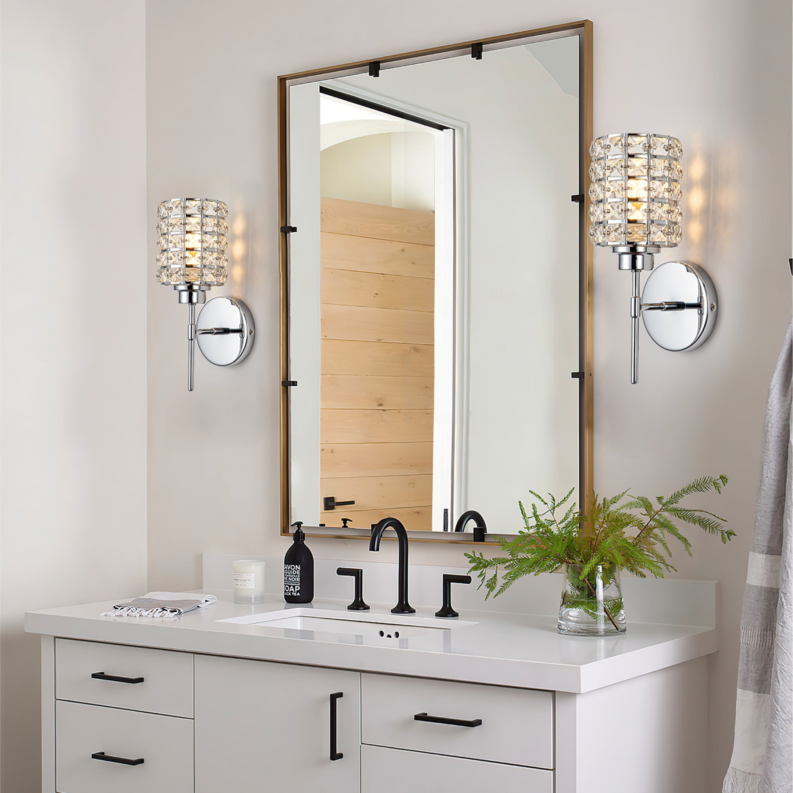 2-Lights Vanity Lights, Crystal Bathroom Light Fixtures Over Mirror Indoor Lighting Matte Black with Crystal Shades for Makeup & Dressing Table Foyer