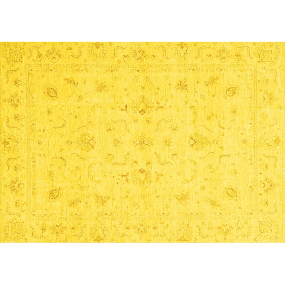 Ahgly Company Machine Washable Indoor Rectangle Oriental Yellow Traditional Area Rugs, 7' x 10'