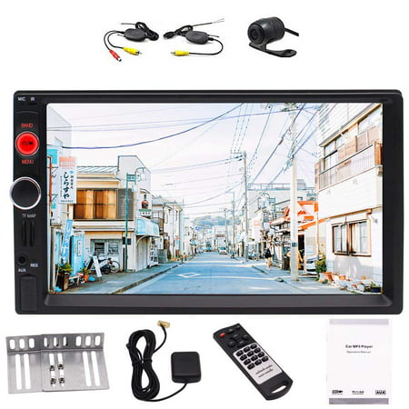 Free Wireless Rearview Camera Car Stereo 7 Inch GPS Navigation Double DIN Bluetooth Capacitive Touch Screen HD 1080P Video Car Media Player Screen Mirror USB SD TF Card Illuminating Light (Best Hd Media Player For Windows 7 64 Bit)
