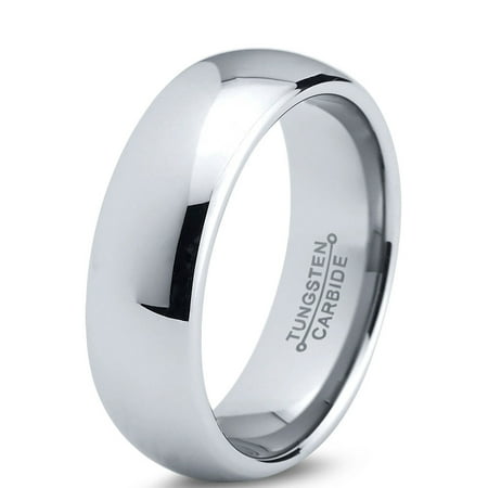 Tungsten Wedding Band Ring 7mm for Men Women Comfort Fit Domed Round Polished Lifetime