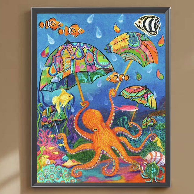 Cuadros Decorativos 5D bricolaje ronda completa taladro diamante pintura pulpo Kit decoración del hogar (A7302) Wdftyju embutido en tela