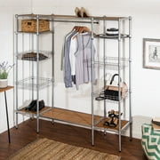 Honey-Can-Do Steel Freestanding Closet with Hanging Clothes Bar and 8 Storage Shelves, Silver/Brown