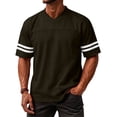 thumbnail image 2 of Laqbezok Men's V-Neck Varsity Stripe T-Shirt, Casual Short Sleeve Athletic Tee, Lightweight Breathable Fashion Pullover with Double Sleeve Stripes, 2 of 6
